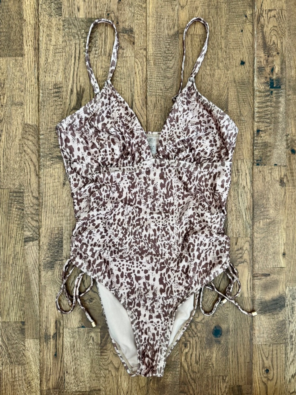 Dorina Swim One Piece Ruched Side Tie Swimsuit Brown Animal Print Size‎ M CC